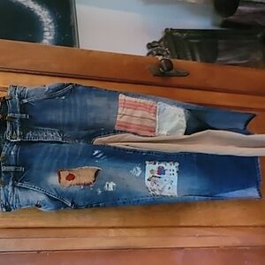 Upcycled Vintage Patched Denim Suspender Skirt